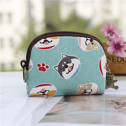 Dog Printed Canvas Cloth Zipper Wallets Purse for Women PW-WG27797-04-1