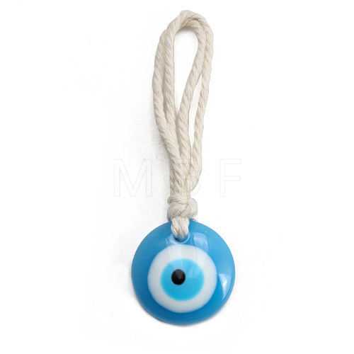 Flat Round with Evil Eye Resin Pendant Decorations EVIL-PW0002-12B-04-1