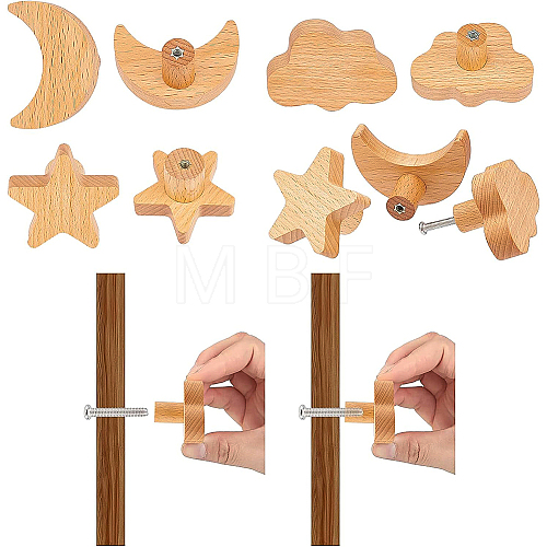 6Pcs 3 Style Beech Wood Clothes Hanger AJEW-BC0001-88-1