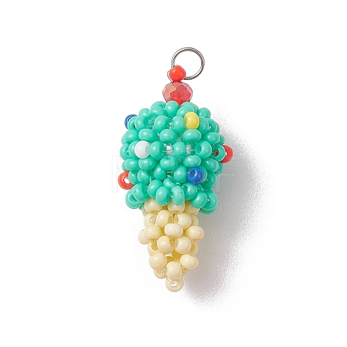 Glass Seed Beaded Ice Cream Pendants PALLOY-MZ00550-02-1