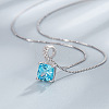 Square 925 Sterling Silver Pave Cubic Zirconia Pendant Box Chain Necklaces WG8F2D6-03-1