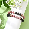 Adjustable Natural Rhodonite and Natural Lava Rock Stretch Bracelets BJEW-JB14150-01-2