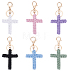 6Pcs 6 Colors Cotton Woven Cross Keychains KEYC-HY0001-42-1