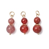 3Pcs 3 Styles Natural Carnelian(Dyed & Heated) & Strawberry Quartz & Red Jasper Round Beaded Pendants PALLOY-JF04701-04-1