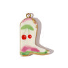 304 Stainless Steel & Cherry Print Cowboy Boot Porcelain Pendants with Gold Trim STAS-OY006-49G-01-1