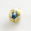 Flower Picture Glass Round Beads GFB-R004-14mm-I16-2