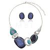 Oval Alloy Enamel Pendant Necklaces & Stud Dangle Earrings Sets for Women WG9C94B-01-5