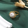 Flower Natural Pearl Adjustable Rings RJEW-P113-03G-4