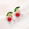 Cherry Brass ABS Plastic Pearl Stud Earrings EJEW-U062-04B-01G-1
