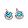 Trendy Original Color 304 Stainless Steel Faceted Grade A Rhinestone Flat Round Charms Pendants RB-N030-01G-1