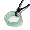 Natural Green Aventurine Ring Pendant Necklace with Waxed Cords NJEW-R262-01B-09-3