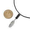 Alloy Feather Pendant Black Waxed Polyester Cord Long Necklaces NJEW-JN05638-3