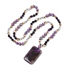 Natural Amethyst Rectangle Pendant Glass Beaded Long Necklaces GG-CBAE048-02A-4
