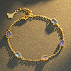 925 Sterling Silver Pave Oval Colorful Cubic Zirconia Link Bracelets for Couples Casual Fashion Jewelry RG9206-1-1