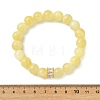 Round Natural Golden Silk Jade & Brass Micro Pave Cubic Zirconia European Beads Stretch Bracelets for Women BJEW-JB14057-4