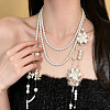 Plastic Imitation Pearl Round Beaded Flower Tassel 3 Layer Necklaces for Women WGA3D1C-01-2