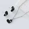 304 Stainless Steel Enamel Heart Pendant Necklace & Stud Earrings Set for Women AP1846-3-1