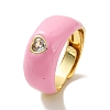 Clear Cubic Zirconia Heart Adjustable Ring with Enamel RJEW-C026-03G-4