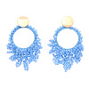 Flat Round Brass Glass Bead Dangle Stud Earrings FS-WG04037-01-1