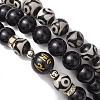 3Pcs 3 Styles 8mm Round Natural Tibetan 3-Eye dZi Agate & Eyeless Obsidian Beaded Stretch Bracelet Sets BJEW-JB10336-5