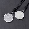 Natural Quartz Crystal Flat Round with Flower of Life Pendant Necklace with Nylon Cord for Women NJEW-P274-02-07-1