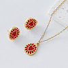 304 Stainless Steel Enamel Heart Flower Pendant Necklace & Stud Earrings Set for Women TJ2009-5-1