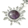 Natural Amethyst & Brass Sun Pendant Keychain G-Z033-03P-03-2