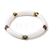 Acrylic Chunky Curved Tube Beaded Stretch Bracelet with Heart for Women BJEW-JB07586-01-1