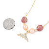 Natural Strawberry Quartz & Pearl Beaded Whale Tail Pendant Necklace with Brass Cable Chains for Women NJEW-T015-02G-4