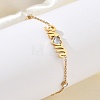 Mother's Day 304 Stainless Steel Cubic Zirconia Word Mom  Link Bracelets BJEW-L721-02G-3