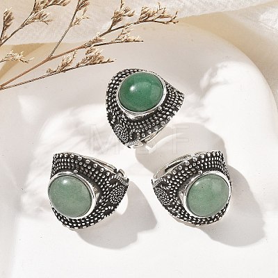 Natural Green Aventurine Adjustable Rings RJEW-I108-03AS-05-1