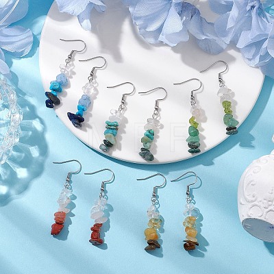 Natural Mixed Stone & Synthetic Turquoise Dangle Earrings EJEW-JE06030-1