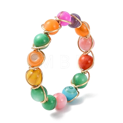 Dyed Natural Freshwater Shell Beads Finger Rings RJEW-JR01051-01-1