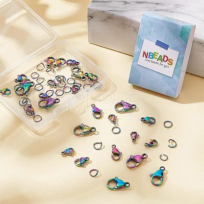  40Pcs 4 Styles Ion Plating(IP) Rainbow Color 304 Stainless Steel Lobster Claw Clasps STAS-NB0001-34-1