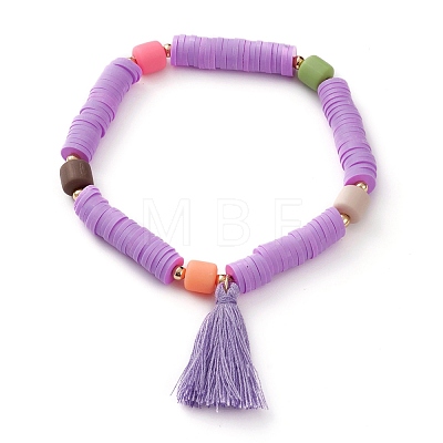 Polymer Clay Heishi Beads Stretch Charm Bracelets BJEW-JB05912-1