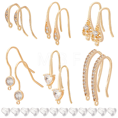 12Pcs 6 Styles Brass Cubic Zirconia Earring Hooks KK-BC0010-16-1