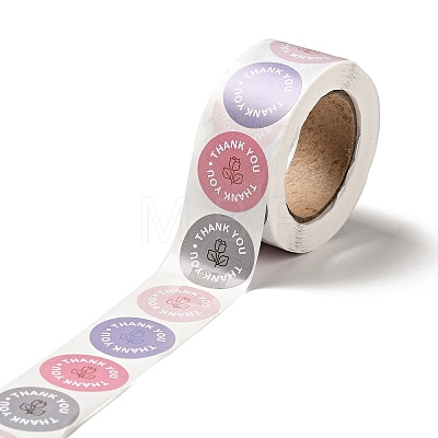 Flat Round Rose Pattern Thank You Paper Stickers Roll DIY-D078-10-1