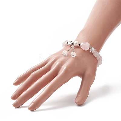 Natural Rose Quartz Charm Bracelets for Women BJEW-JB09926-02-1