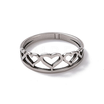 201 Stainless Steel Hollow Heart Finger Ring for Valentine's Day RJEW-J051-35P-1