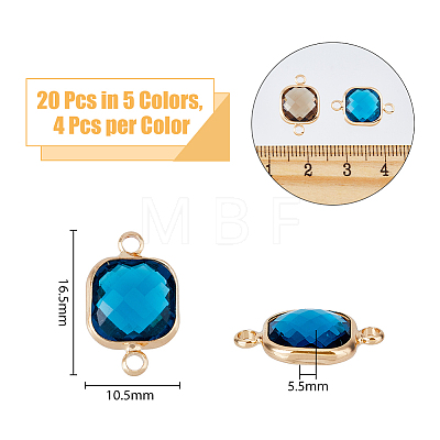 20Pcs 5 Colors Transparent K9 Glass Connector Charms GGLA-DC0001-01-1