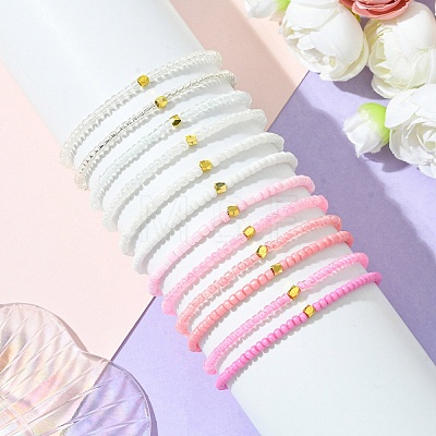 Pink Color Palette Glass Seed Beaded Stretch Bracelet Sets BJEW-MZ00102-1