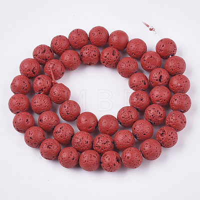 Spray Painted Natural Lava Rock Beads Strands G-N0324-C-05-1