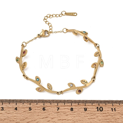 304 Stainless Steel Colorful Rhinestone Leaf Link Chain Bracelets SA-CBAF6AD-12G-1