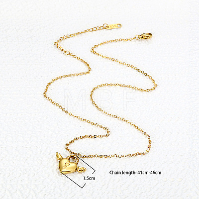 304 Stainless Steel Heart Lock with Angel Wings Pendant Necklaces for Women WG91D89-01-1