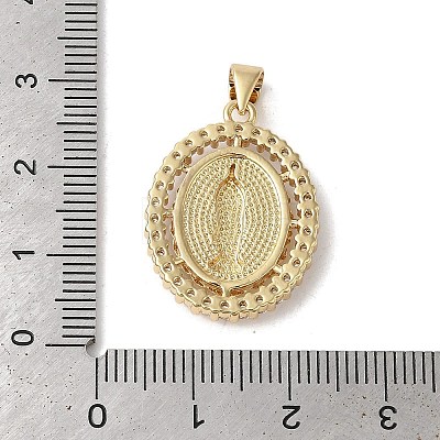 Oval with Virgin Mary Brass Micro Pave Cubic Zirconia Pendants KK-K385-031G-1