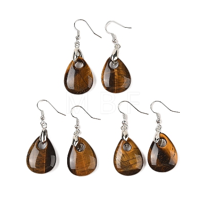 Natutal Tiger Eye Dangle Earrings EJEW-F343-A10-1