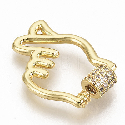 Brass Micro Pave Clear Cubic Zirconia Screw Carabiner Lock Charms ZIRC-S066-003-1