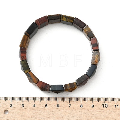 Square Natural Tiger Eye Beads Stretch Bracelets for Women Men BJEW-C097-06U-1