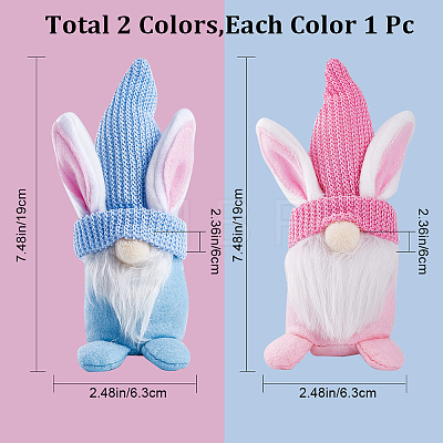 Gorgecraft 2Pcs 2 Colors Easter Cloth Bunny Gnome Doll Ornament AJEW-GF0007-78A-1
