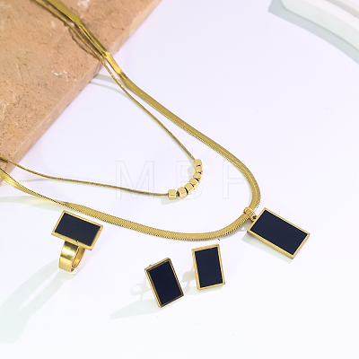 Stainless Steel Plastic Rectangle Earrings & Double-layer Necklaces & Rings Sets for Women UQ8925-1